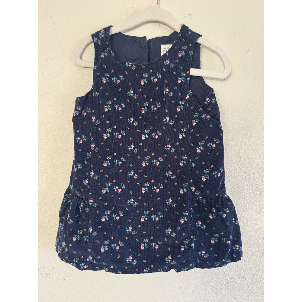 Baby Gap Navy Blue Floral Corduroy Toddler Dress 18-24 Months
